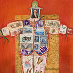 collage with postal stamps