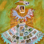 collage with postage stamps